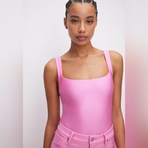 Good American Shimmer Pink Square Neck Bodysuit
